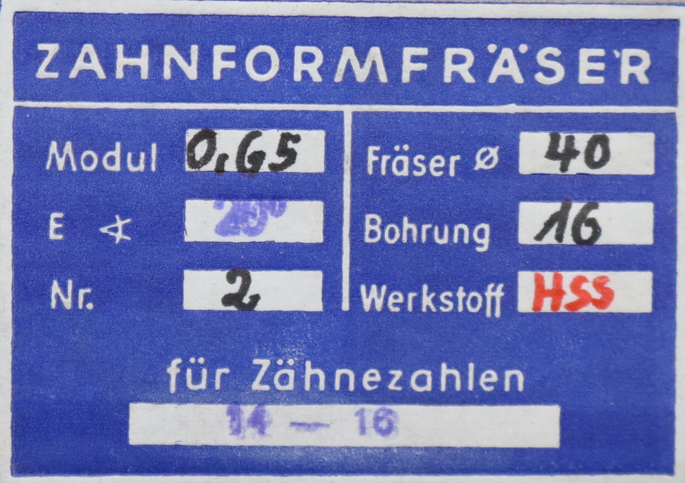 Bild des Artikels DOLD-Zahnformfräser-gear-profile-cutter-m=-0,65mm-No.-2-Z=-14-16-EGW-20°-mit-LNK