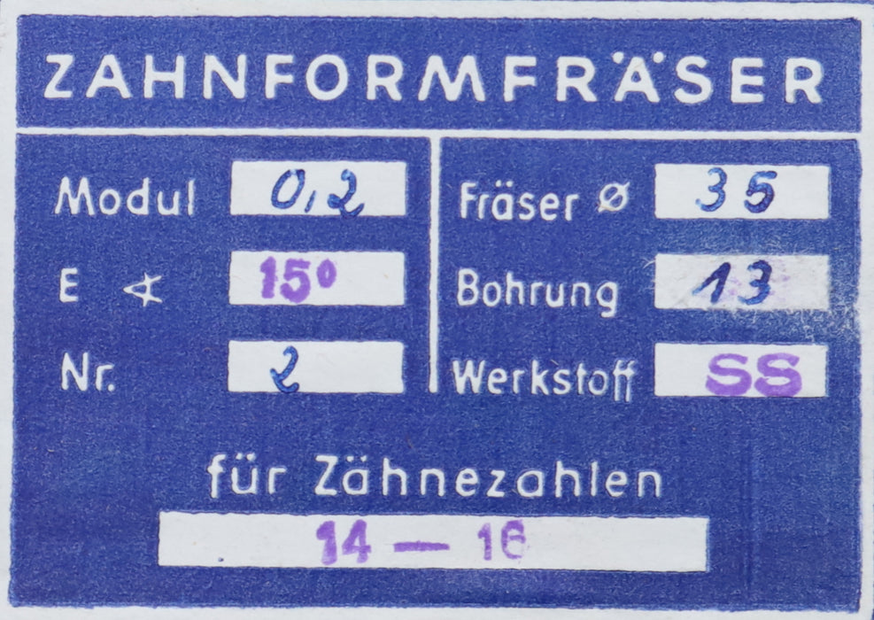 Bild des Artikels DOLD-Zahnformfräser-m=-0,2mm-No.-2-für-Z=-14-16-EGW-15°-gear-profile-cutter