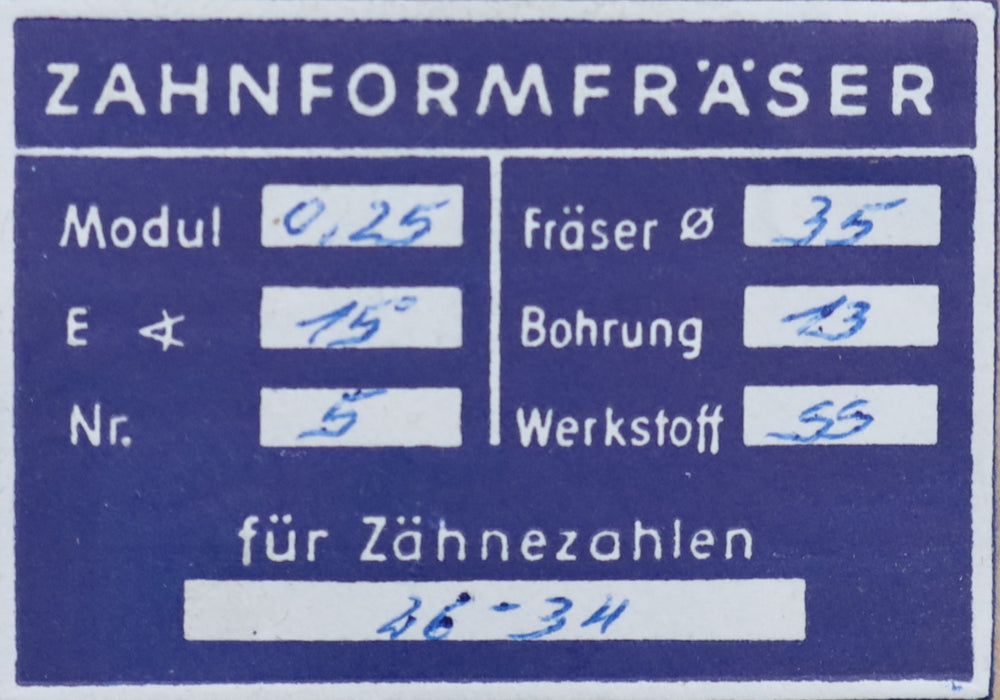 Bild des Artikels DOLD-Zahnformfräser-m=-0,25mm-No.-5-für-Z=-26-34-EGW-15°-gear-profile-cutter