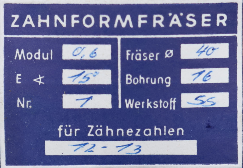 Bild des Artikels DOLD-Zahnformfräser-m=-0,6mm-No.-1-für-Z=-12-13-EGW-15°-gear-profile-cutter