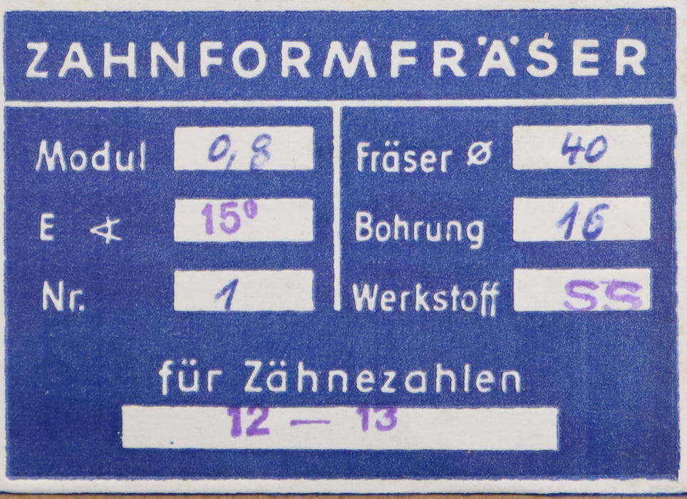 Bild des Artikels DOLD-Zahnformfräser-m=-0,8mm-No.-1-für-Z=-12-13-EGW-15°-gear-profile-cutter