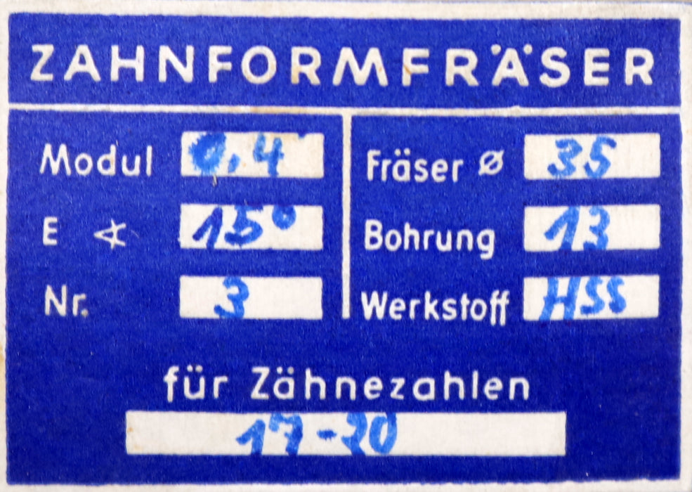 Bild des Artikels DOLD-Zahnformfräser-m=-0,4mm-No.-3-für-Z=-17-20-EGW-15°-gear-profile-cutter