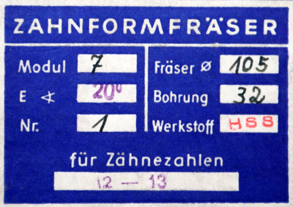 Bild des Artikels DOLD-Zahnformfräser-m=-7mm-No.-1-für-Z=-12-13-EGW-20°-gear-profile-cutter