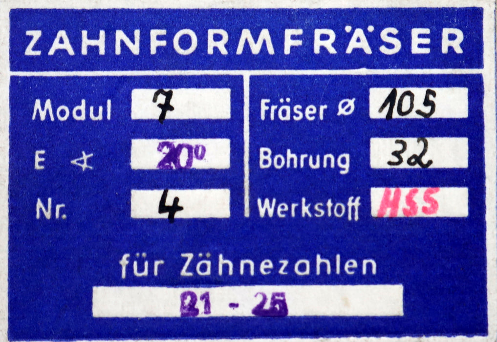 Bild des Artikels DOLD-Zahnformfräser-m=-7mm-No.-4-für-Z=-21-25-EGW-20°-gear-profile-cutter