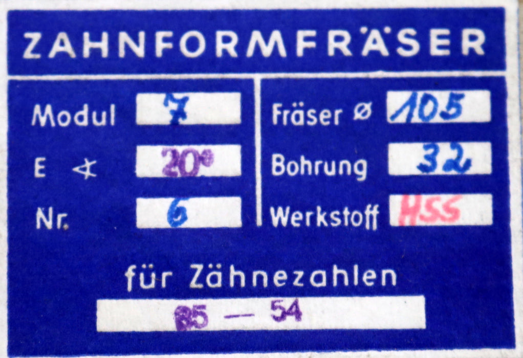 Bild des Artikels DOLD-Zahnformfräser-m=-7mm-No.-6-für-Z=-35-54-EGW-20°-gear-profile-cutter