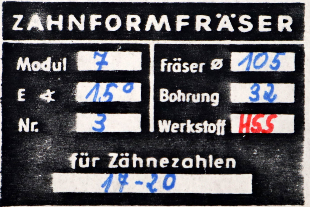 Bild des Artikels DOLD-Zahnformfräser-m=-7mm-No.-3-für-Z=-17-20-EGW-15°-gear-profile-cutter