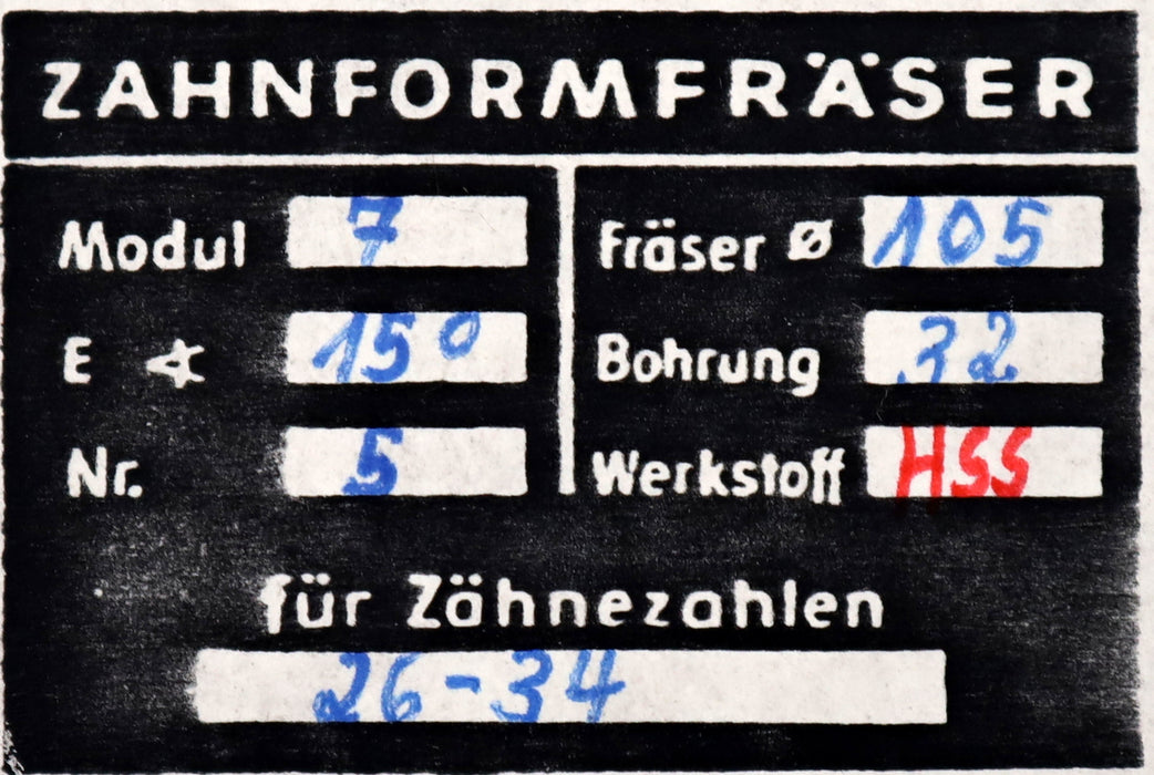 Bild des Artikels DOLD-Zahnformfräser-m=-7mm-No.-5-für-Z=-26-34-EGW-15°-gear-profile-cutter