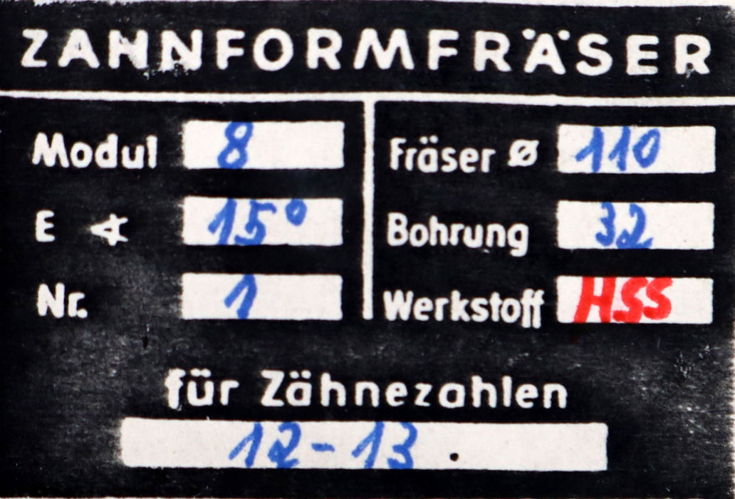 Bild des Artikels DOLD-Zahnformfräser-m=-8mm-No.-1-für-Z=-12-13-EGW-15°-gear-profile-cutter