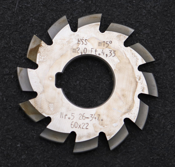 Bild des Artikels DOLD-Zahnformfräser-m=-2mm-No.-5-für-Z=-26-34-EGW-15°-Ø60x22mm-mit-LKN