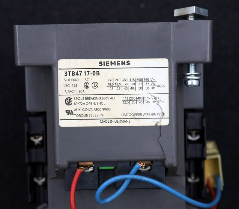 Bild des Artikels SIEMENS-Leistungsschütz-3TB4717-0B-90A-600V-Spulenspannung-24VDC-gebraucht