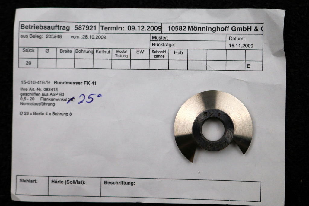 Bild des Artikels DOLD-Rundmesser-für-KLINGELNBERG-FK41-m=1,0-2,0-54-17,5°-EGW-Ø28x4xØ8mm