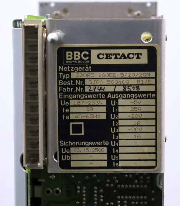 Bild des Artikels BBC-CETACT-Netzgerät-GJR4-500400-R1/E-Typ-220AC-140E6-5/20/20N-Ue=-187-253V-2A