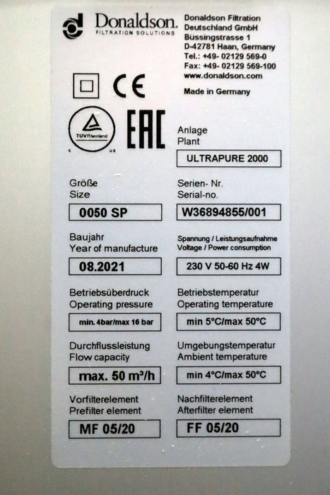 Bild des Artikels DONALDSON-Atemluftgerät-Ultrapure-2000-SP-Adsorptionstrockner-1C580050-Gr.-0035