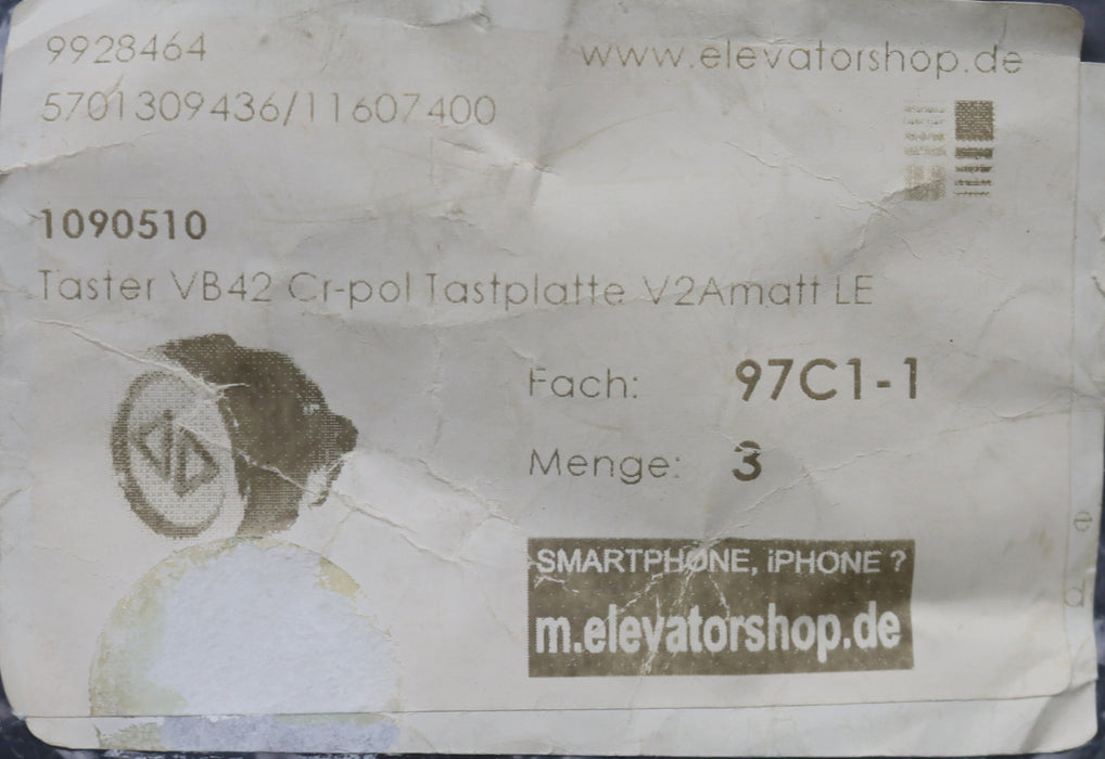 Bild des Artikels SCHÄFER-Taster-VB-42-Cr-pol-Tastplatte-V2A-matt-LED-rot-"AUF-u.-"AB"