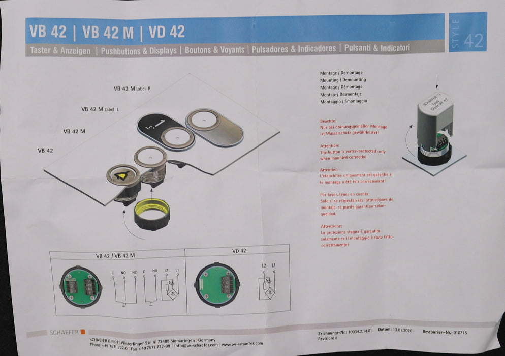 Bild des Artikels SCHÄFER-Taster-VB-42-Cr-pol-Tastplatte-V2A-matt-LED-rot-mit-Türbezeichnung-"ZU"