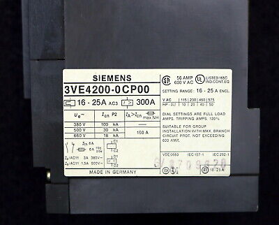 SIEMENS Leistungsschalter 16-25A 300A 3VE4200-0CP00 gebraucht